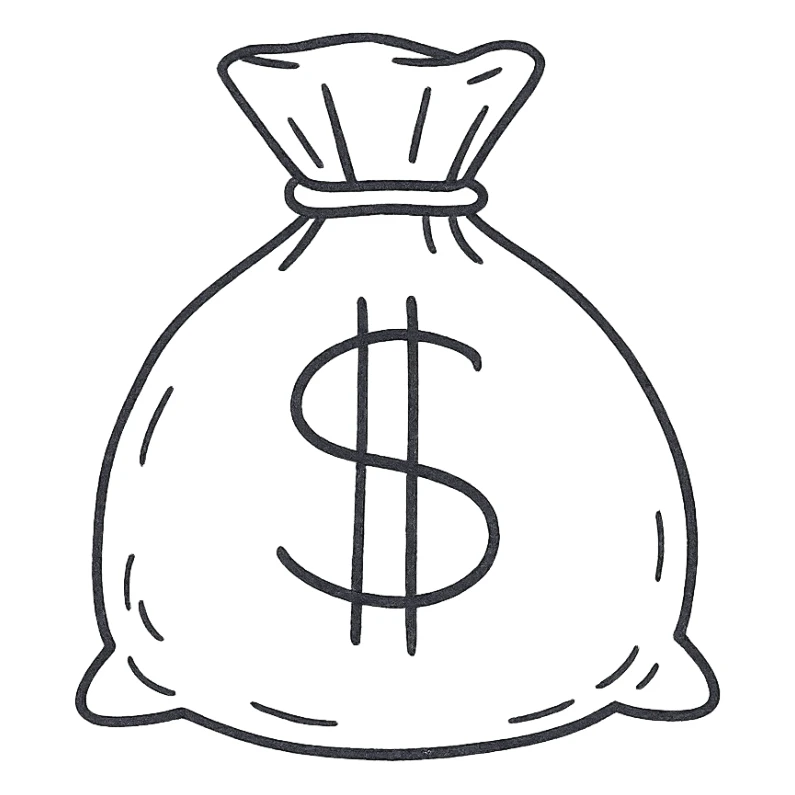 hand drawn outlined money bag icon sticker