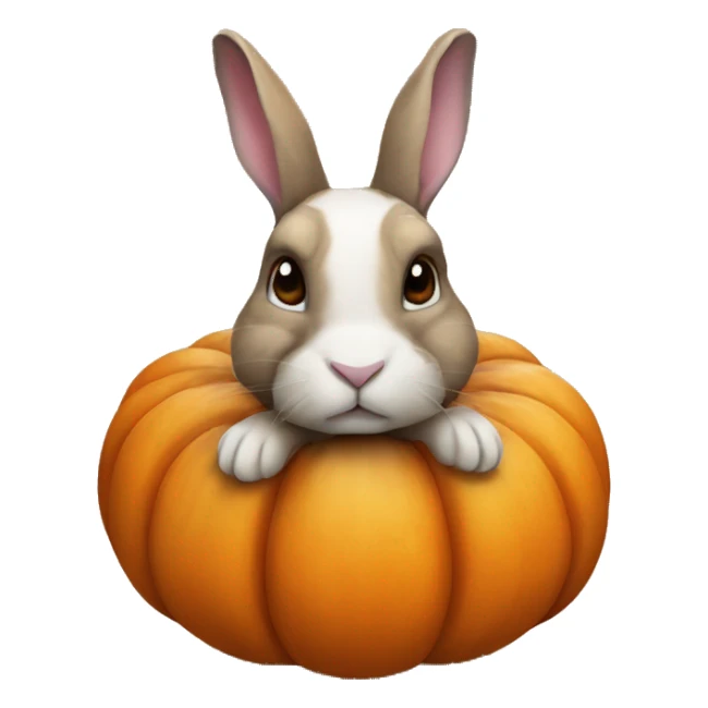 Realistic rabbit in pumpkin autumn sticker