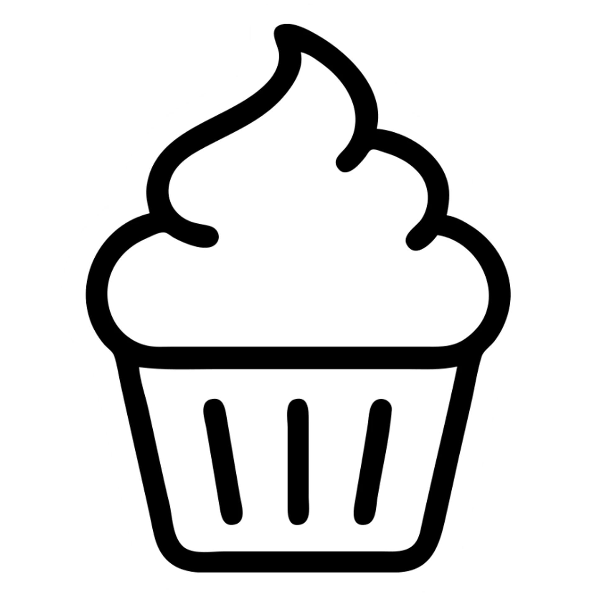 cupcake with pink icing, outlined icon style, bold lines sticker