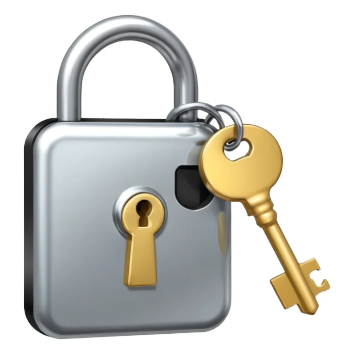A chrome silver lock and key emoji, smooth metallic surfaces, glossy reflections, luxury swag vibe, minimal iOS emoji style, centered on clean white background sticker