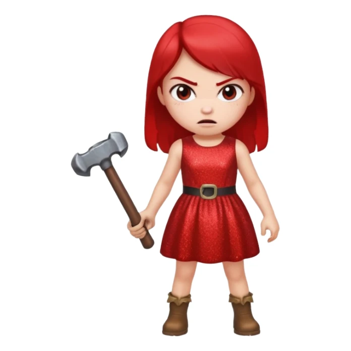 red glitter angry girl with a giant hammer sticker