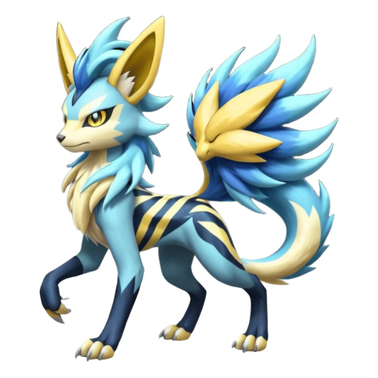 Feral Scaly Striking Slaying Badass Evil Handsome Lightning-patterned Zig-zagged buzzy fuzzy Meloetta-Renamon-Zeraora-Luxray-Cobalion-Suicune-Vernid-fusion-hybrid-creature, full body  sticker