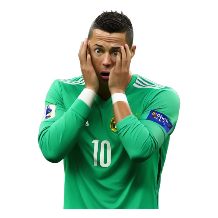 Ronaldo shocked with is two hand on his face sticker