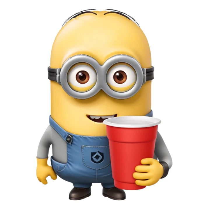 minion holding a red cup in its right hand sticker