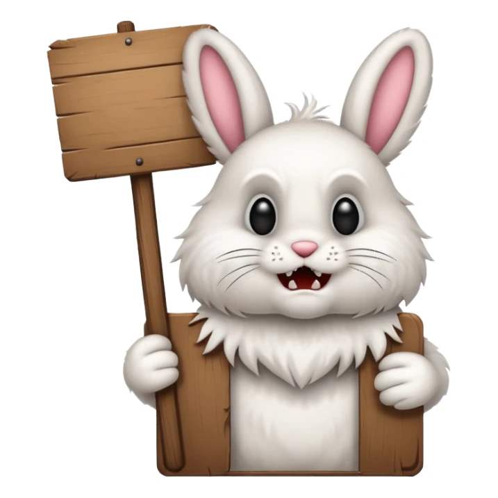 Rabid snarling bunny holding large blank sign sticker