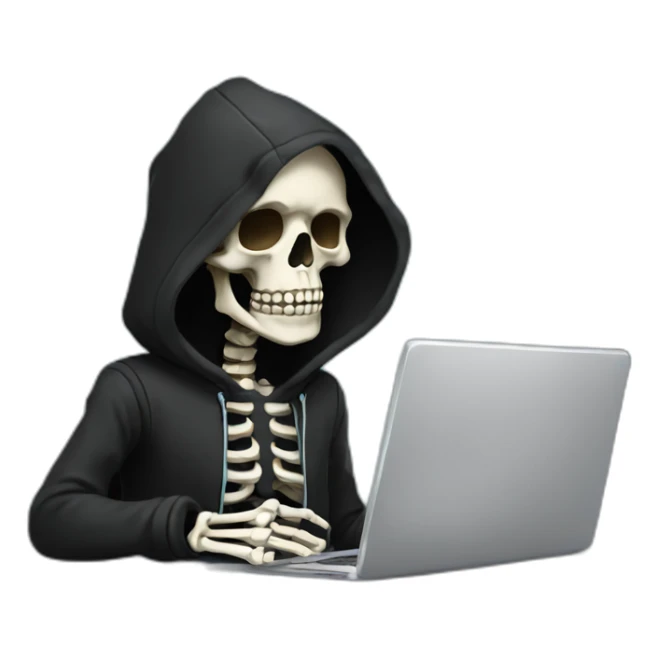 Skeleton with laptop in black hoodie sticker