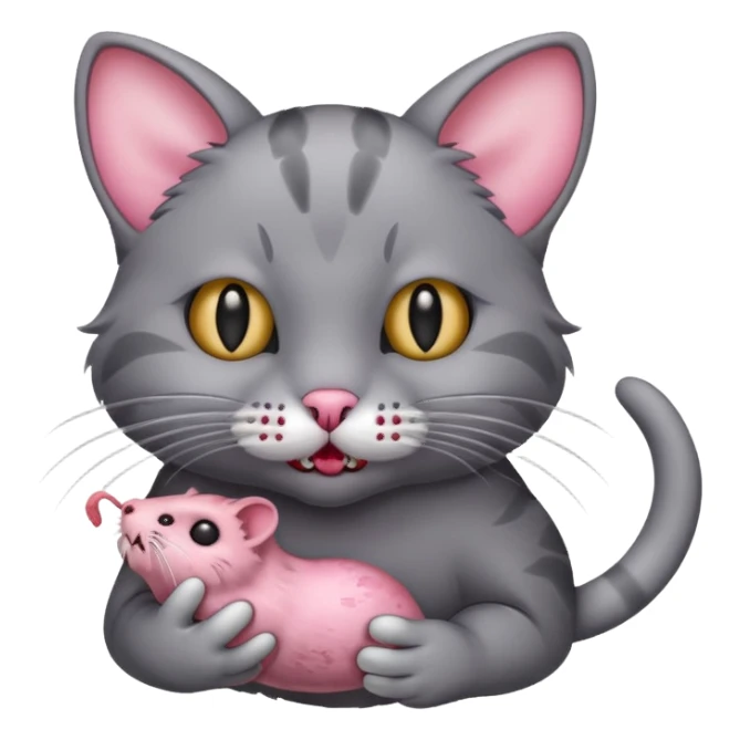 A cat with a gray dead mouse in its mouth sticker