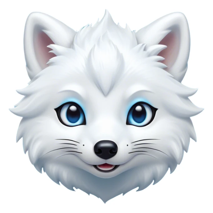 Cinematic Comical Arctic Fox Portrait Emoji, Head tilted dramatically with an exaggeratedly amused expression, featuring a striking, glossy white Fur with bold icy blue accents and wide, expressive eyes filled with playful disbelief, Simplified yet hilariously expressive features, highly detailed, glowing with a slightly sassy glow, high shine, dramatic yet playful, stylized with an air of cheeky arctic mischief, bright and endearing, soft glowing outline, capturing the essence of a spirited and over-the-top arctic fox, so meme-worthy it feels like it could side-eye its way into internet fame instantly! sticker