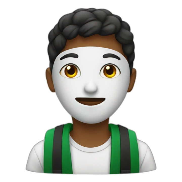 A boy wearing a Palestine mask sticker