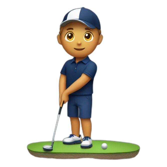 A mini golf golfer wearing a navy blue polo sticker