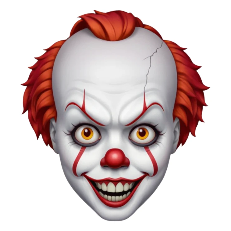 create a scary pennywise clown with cracks on his forehead sticker