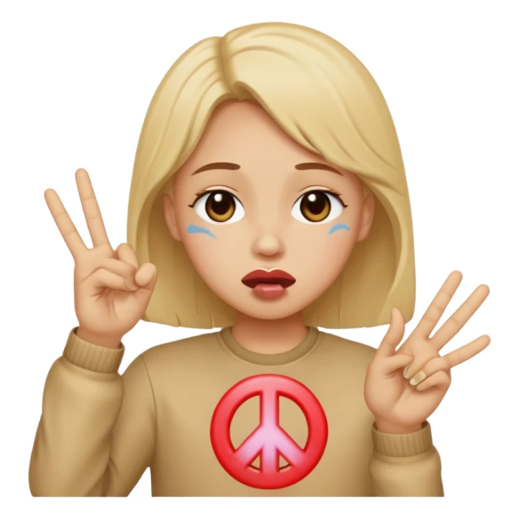 Crying kissy face holding up peace sign sticker