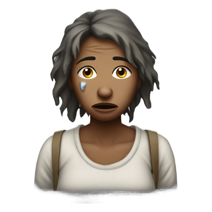 crying homeless woman sticker