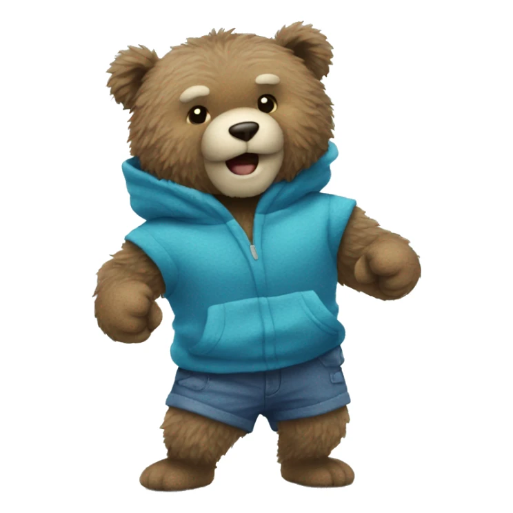 Blue fuzzy bear wearing clothes punching  at camera sticker