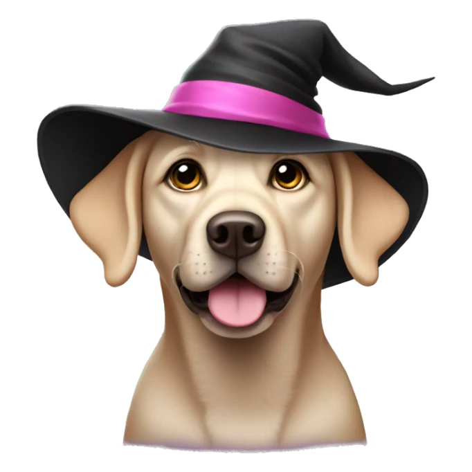 Labrador wearing black and pink witch hat sticker