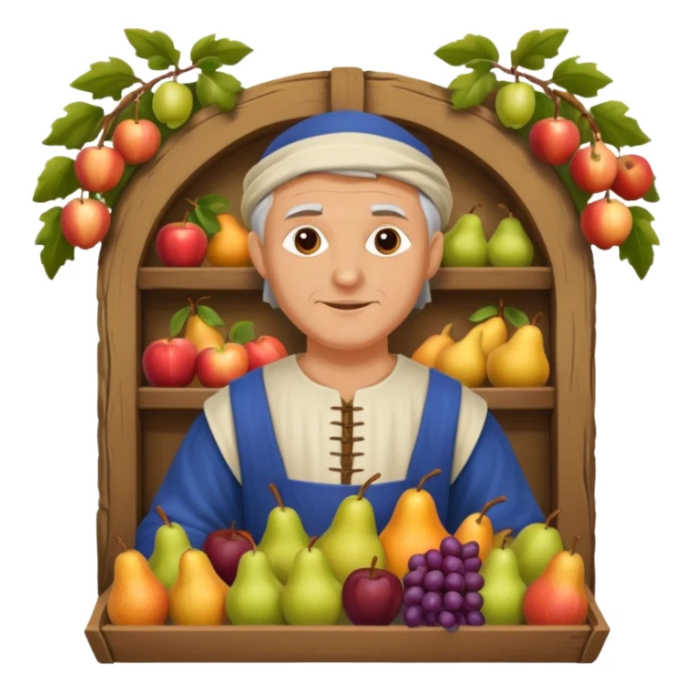 a white merchant in medieval time with fruit stand sticker