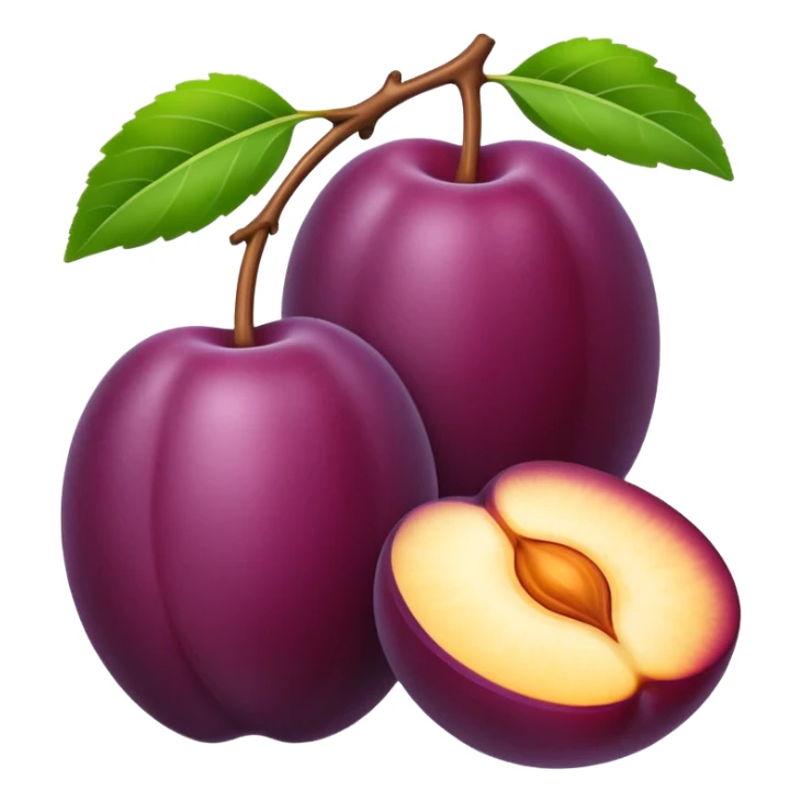 plum fruit, whole and sliced, no text sticker