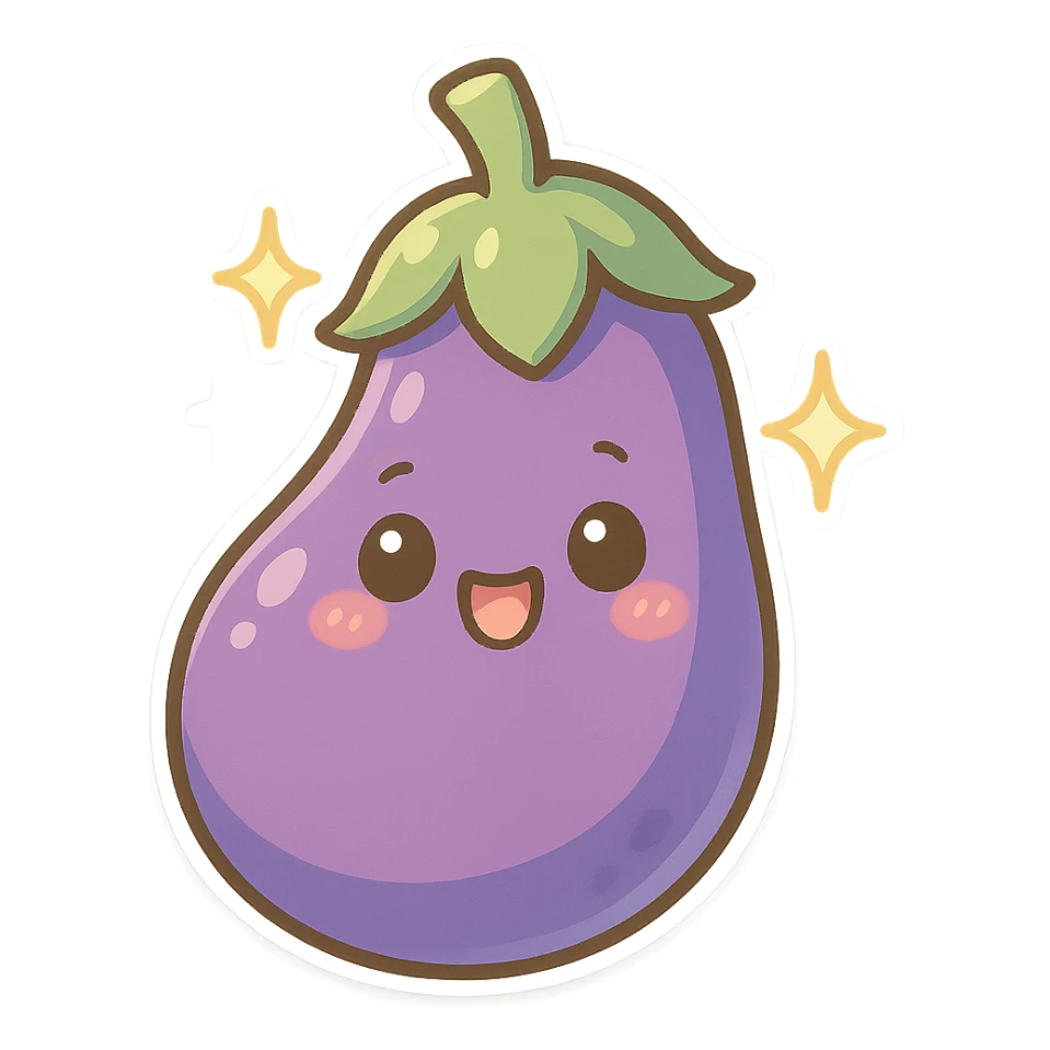 Sparkling Q-version sticker eggplant, cute and exaggerated sticker