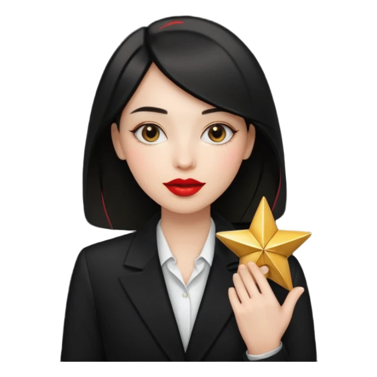 red lipstick, black blazer, holding a star sticker