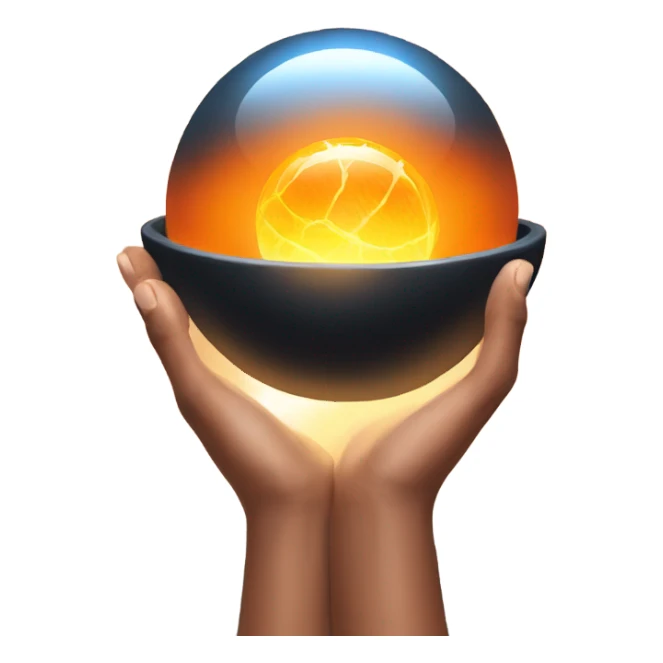 Hands holding Glowing orange orb sticker