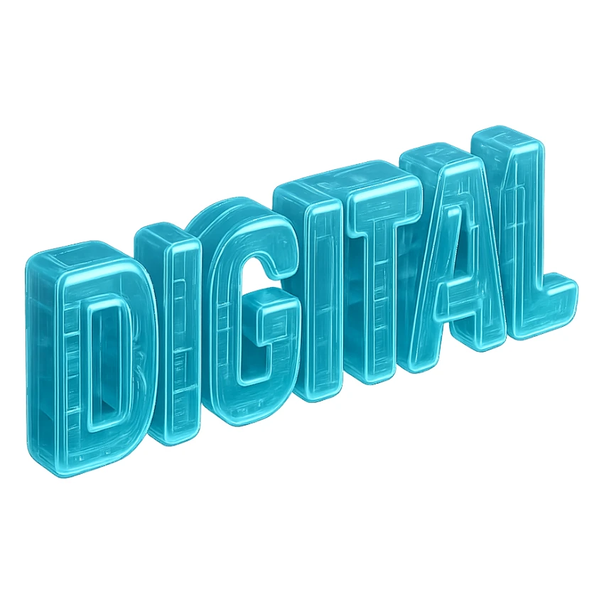 The word "DIGITAL" BOLD, cyan blue sticker