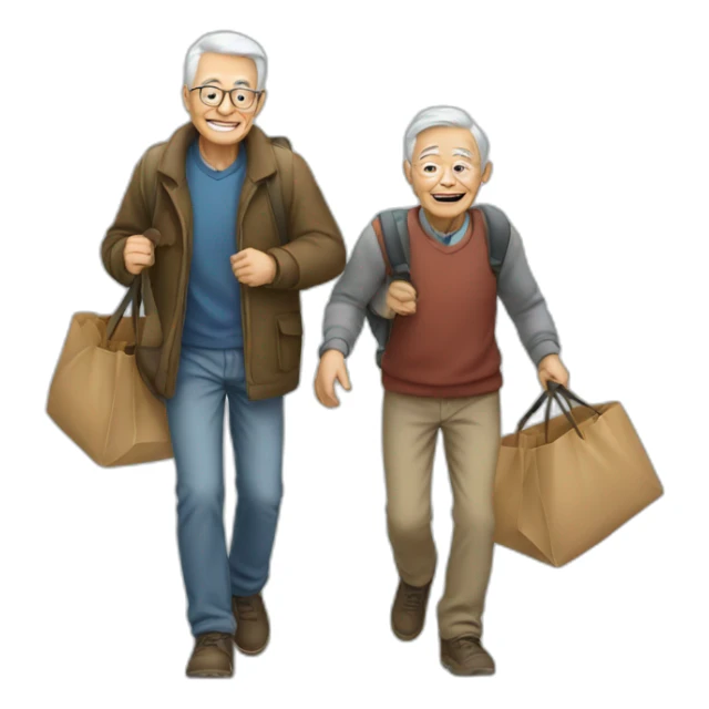 young man helping old man carry bags sticker