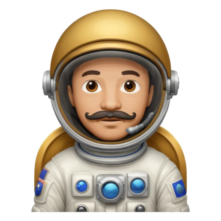 Mustached astronaut man holding helmet sticker