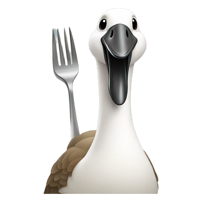 A whole Goose holding a fork in its beak sticker