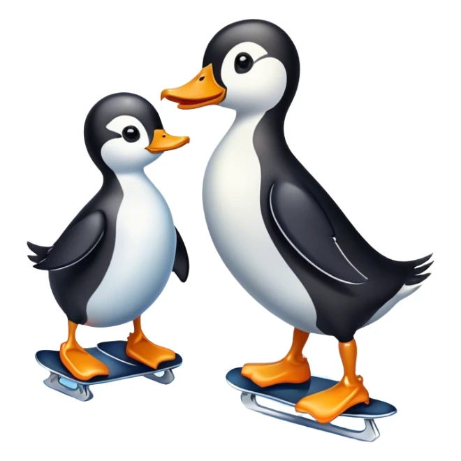 Duck and penguin ice skating sticker