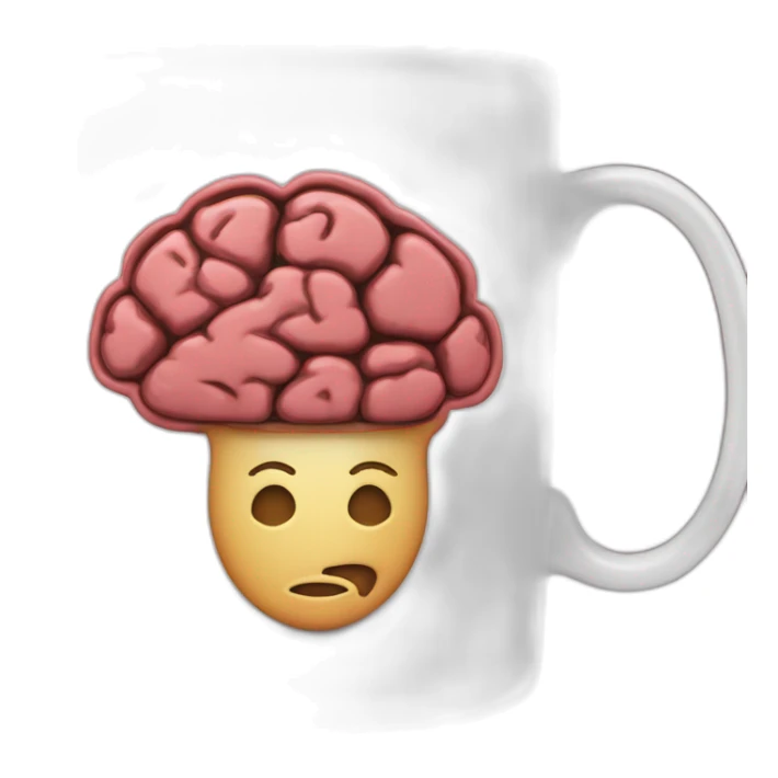 coffee mug with the bsky logo and a brain on it sticker