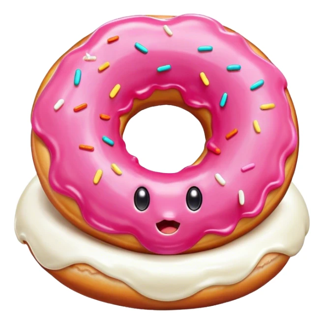 Pink Donut with a cute face, drooling white cream sticker