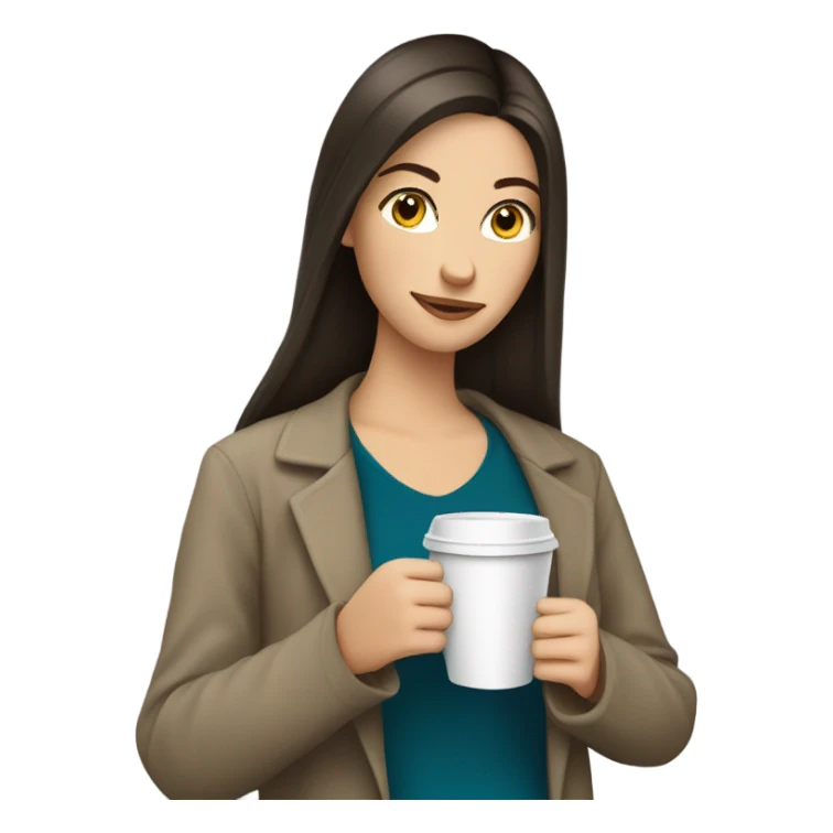 Pretty Pale brunette straight hair drinking coffee sticker
