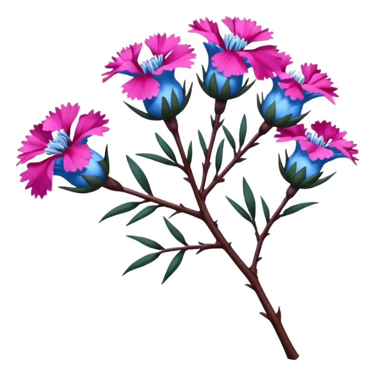 Blue tree branch twig with flowers Dianthus sticker