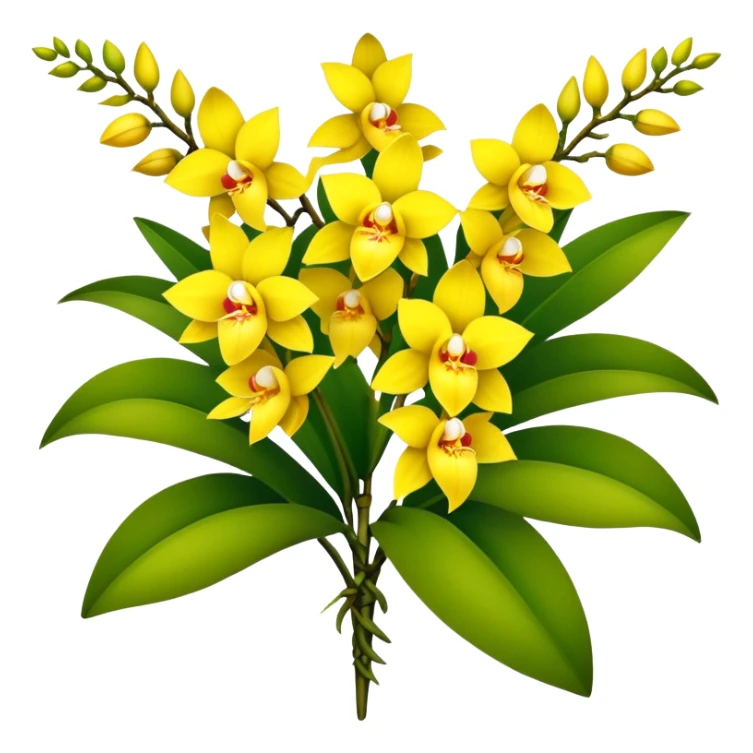 big bouquet yellow Dendrobium Orchid flower, stem, leaf sticker