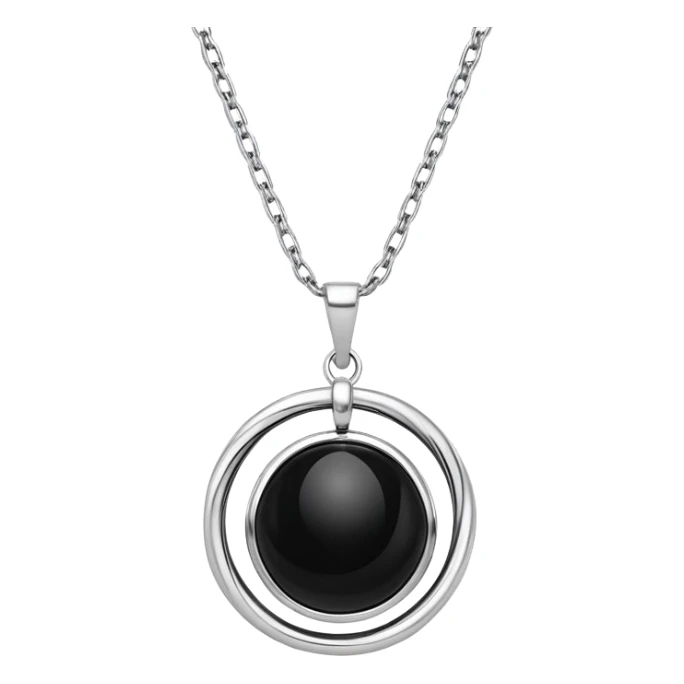 polished onyx pendant radiating a soft glow, silver chain dynamically twisting to represent resilience sticker