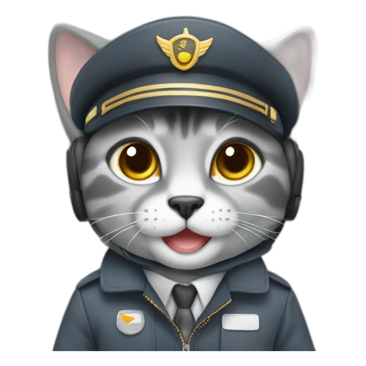 Cute grey happy cat pilot flying an airplane sticker