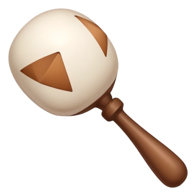 White rattle with triangles drawn on it in brown sticker