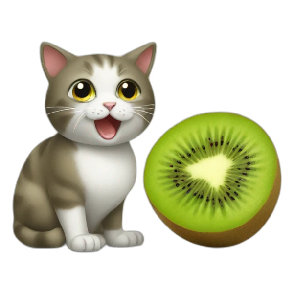 Two cats eat kiwi fruit sticker