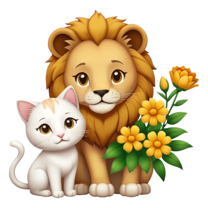 Lion give white cat flowers sticker