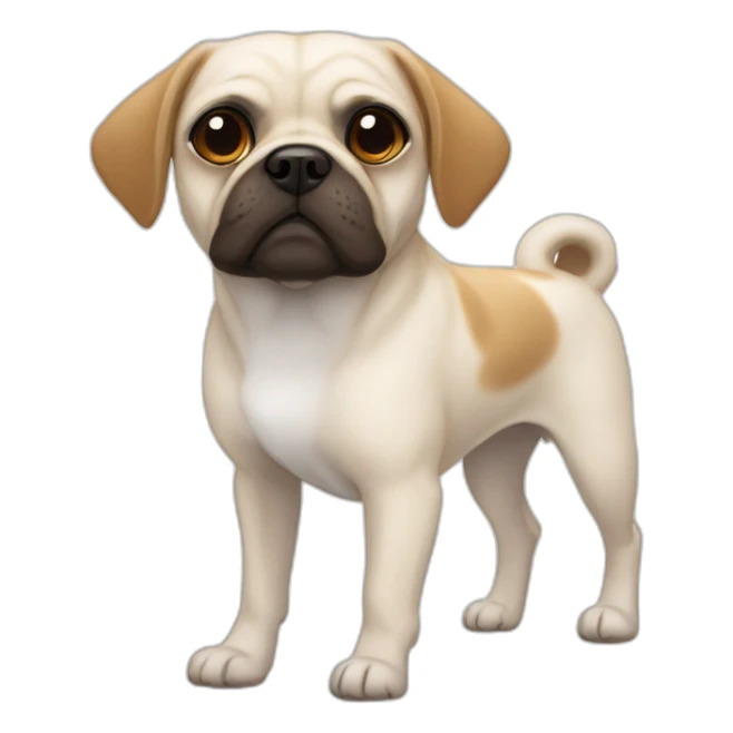White Puggle with brown ears pulling on leash sticker