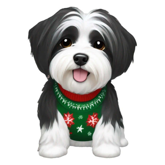 Black and white havanese in Christmas sweater sticker