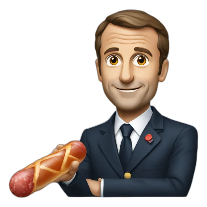 emmmanuel macron holding a saussage sticker