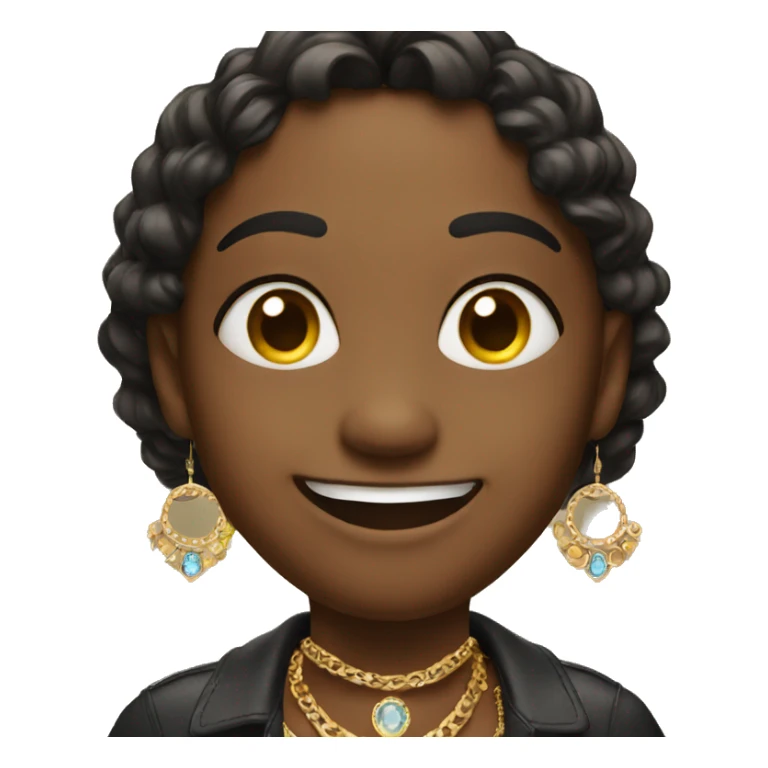 smiling individual with jewelry sticker