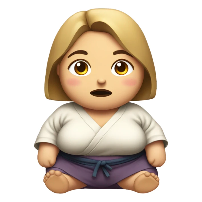 Female sumo wrestler eating while sad sticker