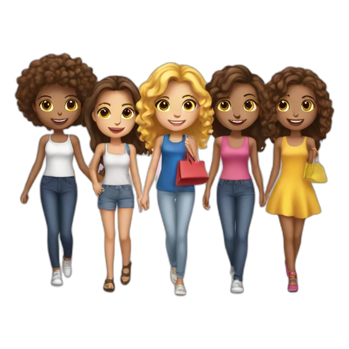 5 girls en shopping sticker