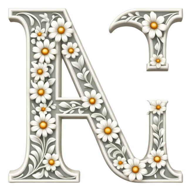 White flowery romantic alphabet letter sticker