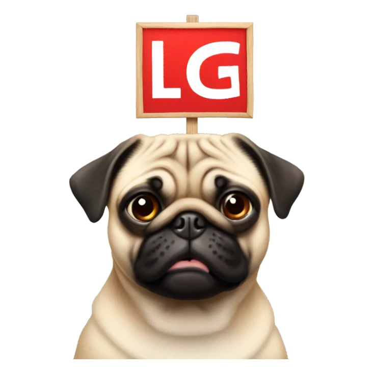 Pug holding a sign with a large red W over its head sticker