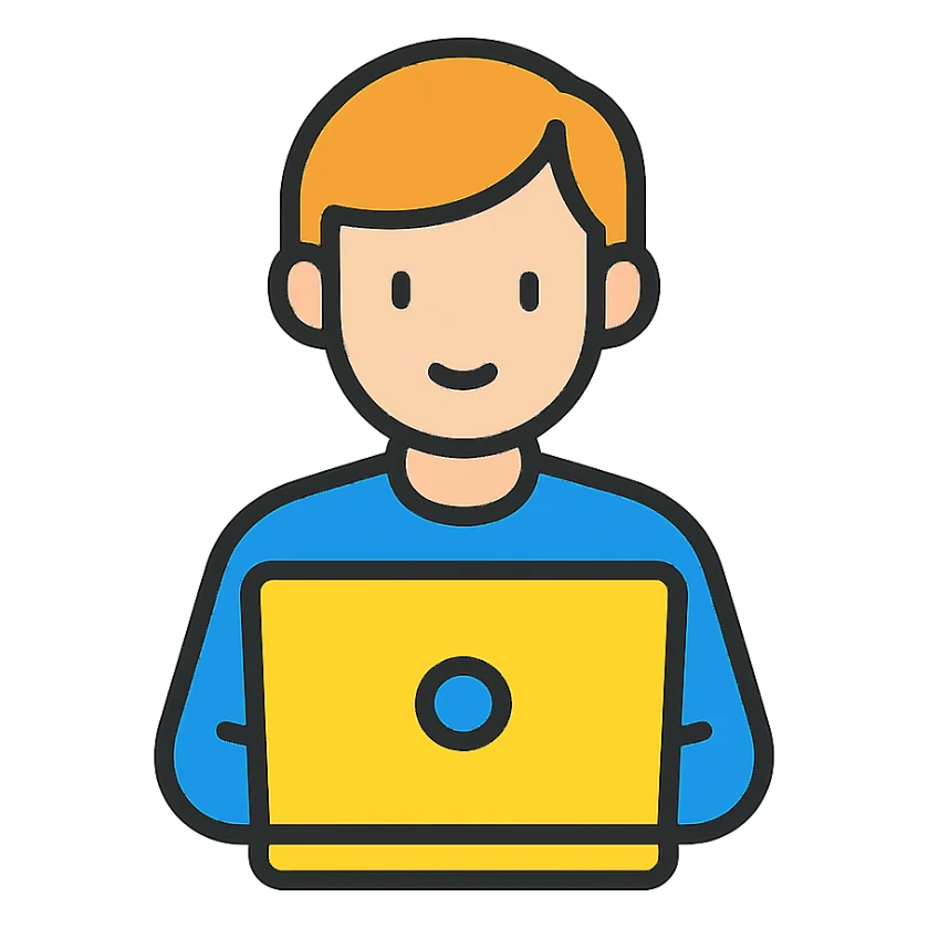 person working on a laptop, techie, simple, modern sticker