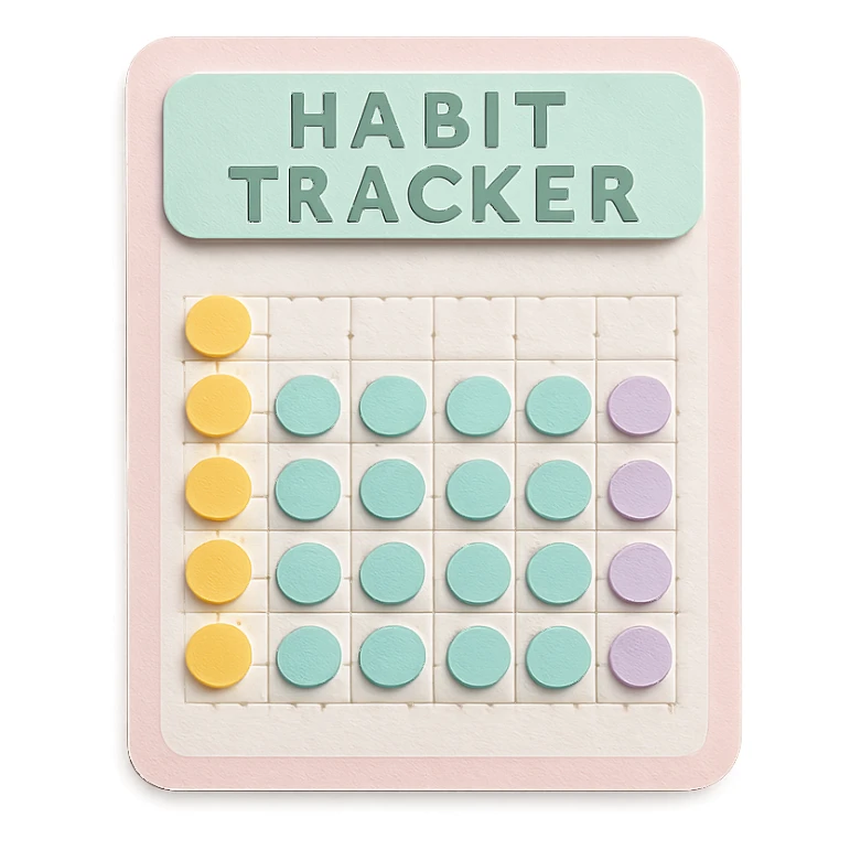 soft pastel gentle habit tracker grid with subtle shadow and delicate dotted lines sticker