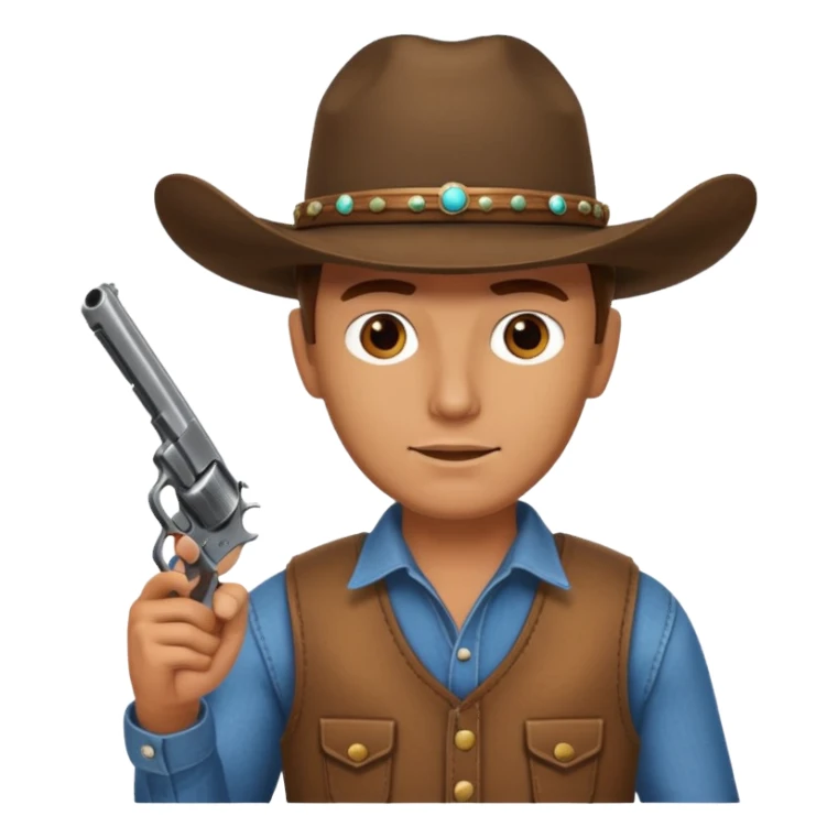A man holding a pistol with cowboy hat sticker